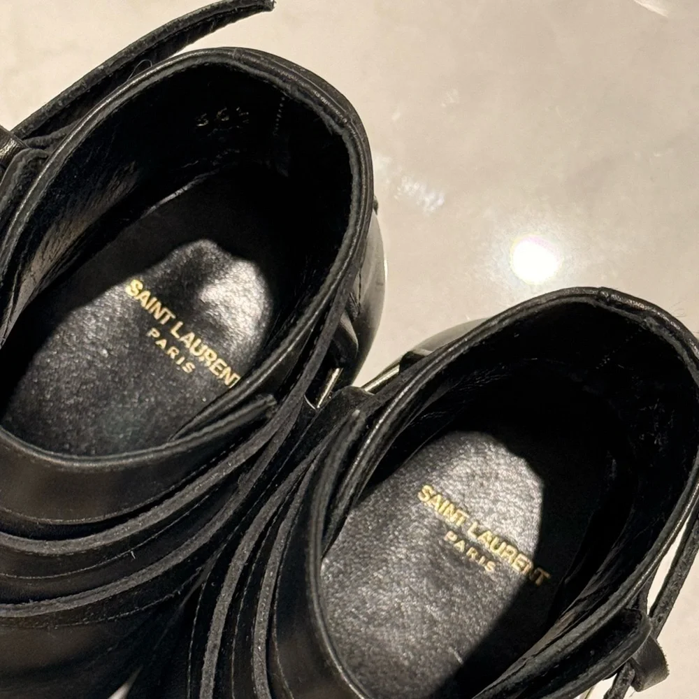 Saint Laurent Black Leather Ankle Booties with Buckle Straps - Picture 12 of 12